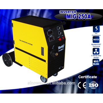 CE-geprüfte Hochleistungs-Draht-Zuführung Kompakte einphasige CO2-Gas-geschirmte MIG-Schweißmaschine Mig250 Inverter-Schweißmaschine